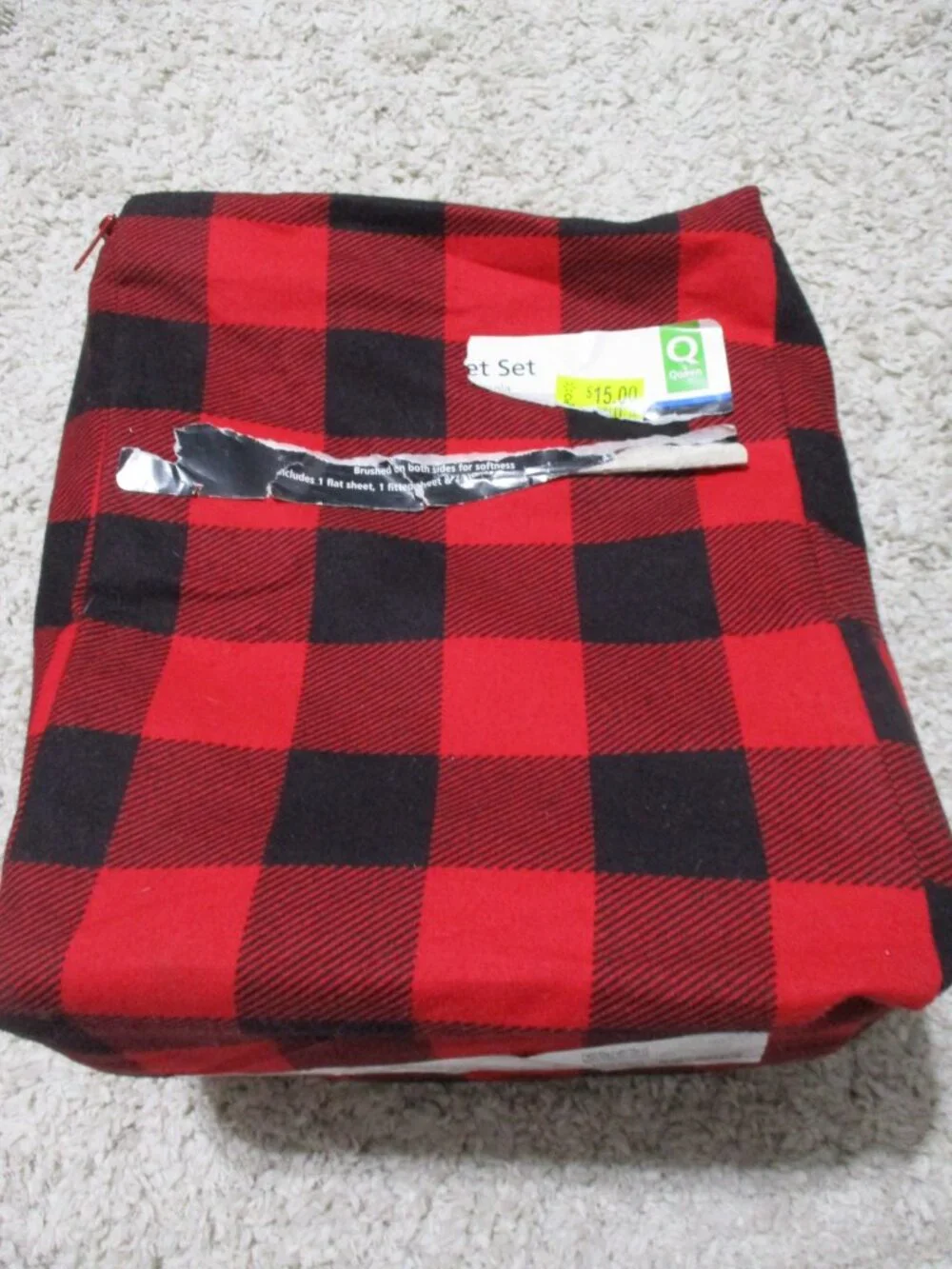 Mainstays Flat Sheet Queen Size Buffalo Plaid Christmas Rustic Black, Red cotton